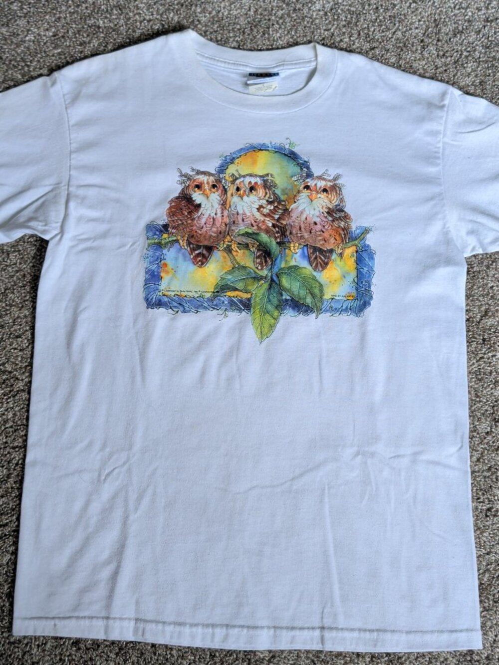 Y2K Air Waves Owls Art Style Short Sleeve Size Medium Painting - Licensed